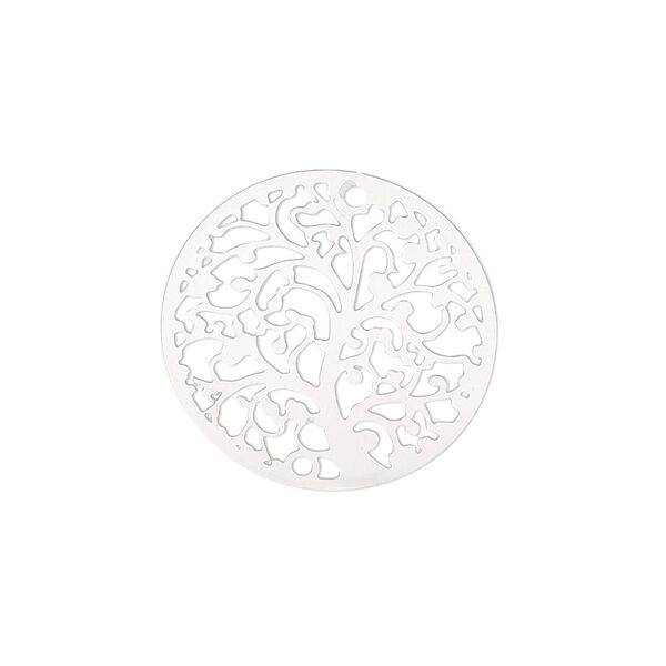 Link, Lazer Lace™, stainless steel, 22mm single-sided domed round with tree design. Sold per pkg of 4. image number 0