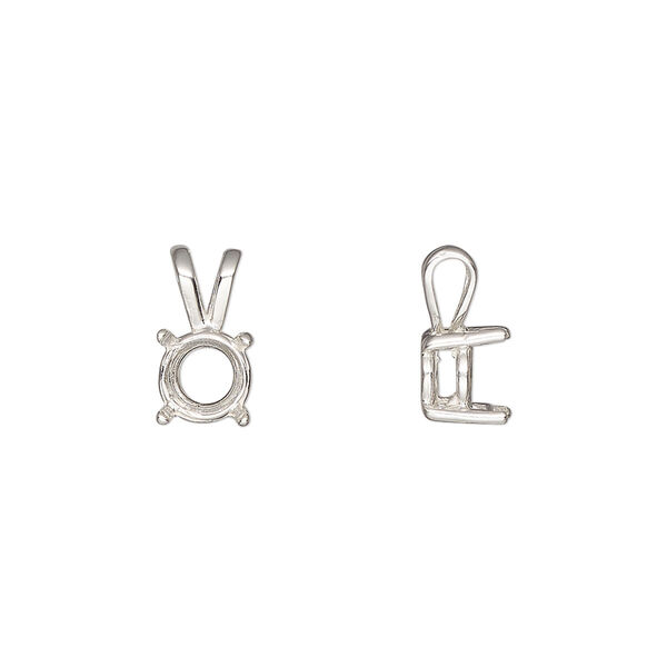 Pendant, Sure-Set™, sterling silver, 7mm pre-notched 4-prong round basket setting. Sold individually. image number 0