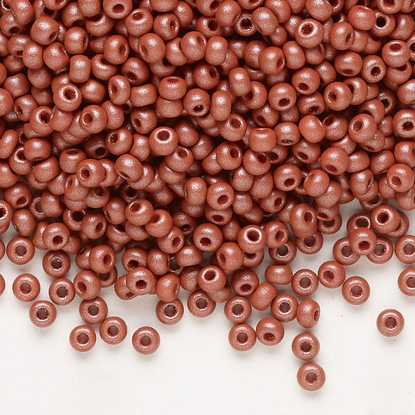 Seed bead, Preciosa Ornela Czech glass, pkg/50g, #8 rocaille, opaque PermaLux dyed brown chalkwhite, (22007). image number 0