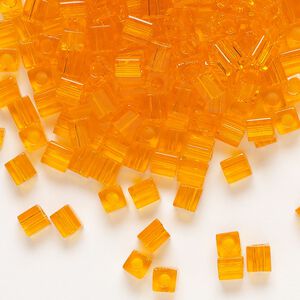 Seed bead, Miyuki, glass, pkg/25g, 3.5-3.7mm square, transparent orange (SB-138).