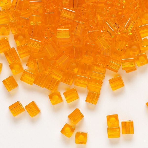 Seed bead, Miyuki, glass, pkg/25g, 3.5-3.7mm square, transparent orange (SB-138). image number 0