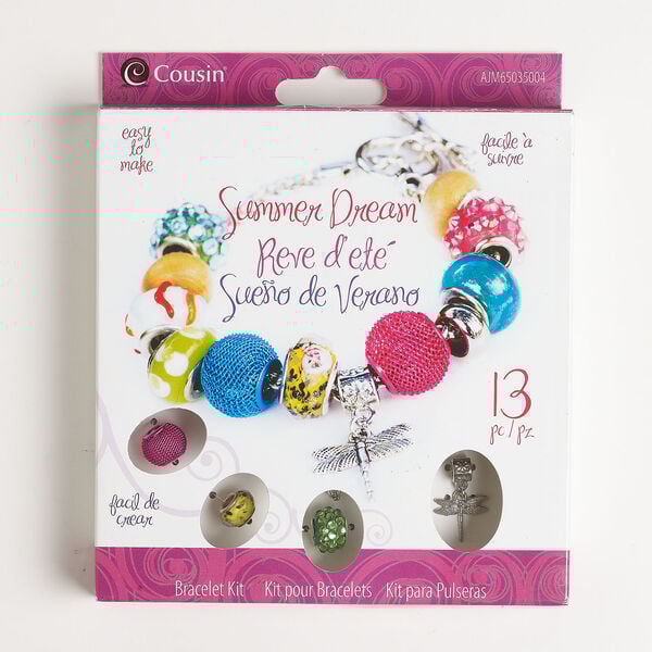 Bracelet kit 1pkg13, antique silver-finished steel / acrylic / glass / wood, multicolored, mixed sizes and shapes, "Summer Dream" theme. image number 0