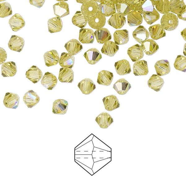 Bead 720pk acid yellow AB, Preciosa Czech crystal 4mm bicone image number 0