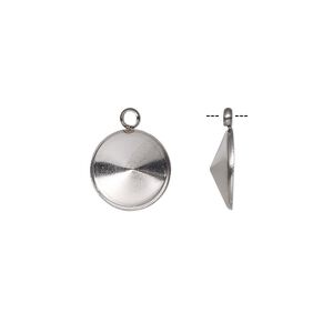 Drop, Almost Instant Jewelry®, stainless steel, 11mm round with SS47 rivoli setting. Sold per pkg of 4.