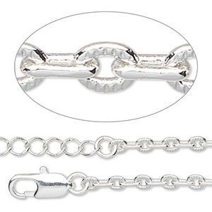 Chain, silver-plated brass, 3mm textured cable, 24 inches with lobster claw clasp and 1 to 3 inches extender chain. Sold individually.