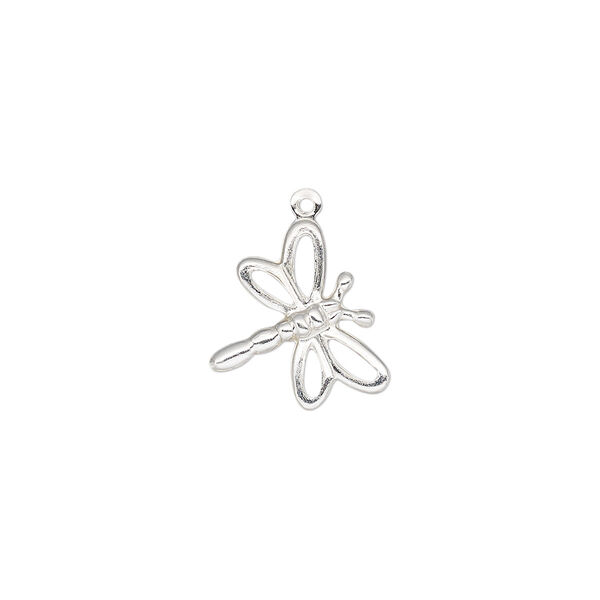 Charm, sterling silver, 14x13mm single-sided dragonfly. Sold individually. image number 0