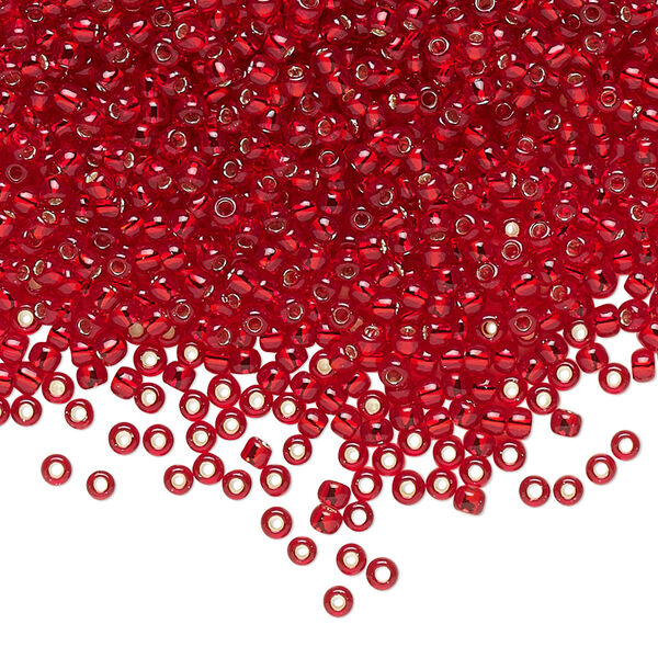 Seed bead, TOHO BEADS®, glass, pkg/7.5g, #11 round, transparent silver-lined ruby (TR-11-25C). image number 0