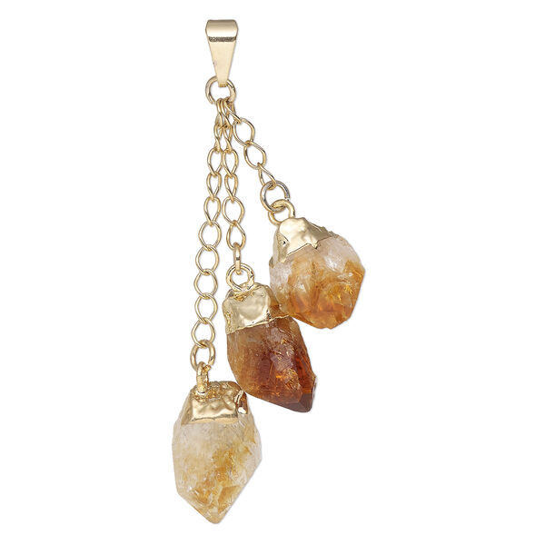 Pendant, Everyday Jewelry, gold-plated brass and citrine (heated), (3) 49-51mm dangling points. Sold individually. image number 0