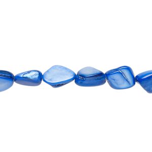 Bead, mother-of-pearl shell (dyed), royal blue, small to large pebble, Mohs hardness 3-1/2. Sold per 30-inch strand.