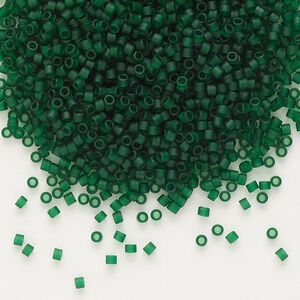 Seed bead, Delica®, glass, pkg/50g, #11 round, translucent matte dark emerald (DB-0767).