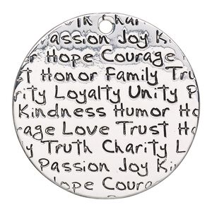 Focal, silver-finished steel and "pewter" (zinc-based alloy), 39mm single-sided flat round with assorted affirmations. Sold per pkg of 2.