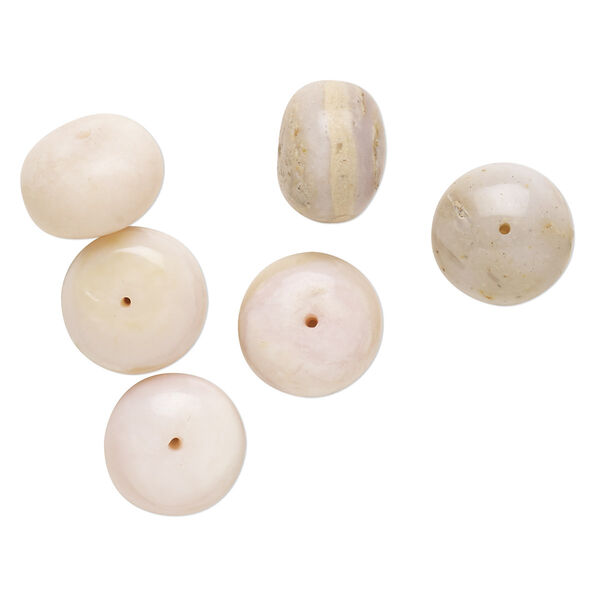 Bead, pink opal (natural), 15x11mm-17x14mm rondelle with 0.5-1.5mm hole, C grade, Mohs hardness 5 to 6-1/2. Sold per pkg of 6. image number 0