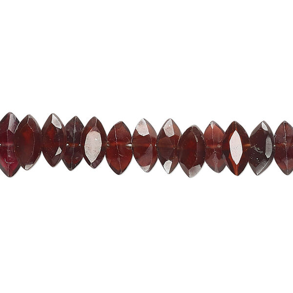 Bead, garnet (natural), 8x4mm-10x5mm hand-cut faceted puffed marquise, B grade, Mohs hardness 7 to 7-1/2. Sold per 8-inch strand, approximately 55 beads. image number 0