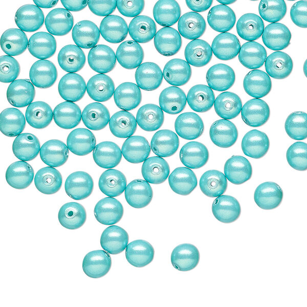 Bead druk Czech pearl-coated glass 100pk 4mm round, iridescent opaque turquoise green image number 0