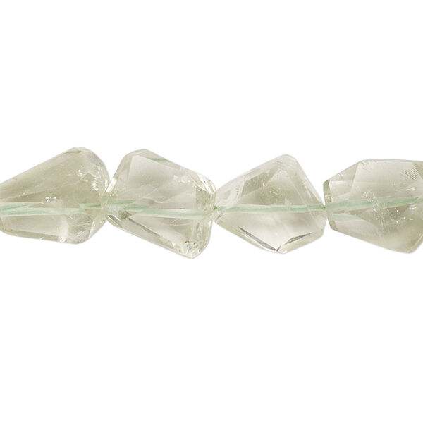 Bead, green quartz (heated), 10x7mm-17x12mm hand-cut faceted freeform with 0.4-1.4mm hole, B grade, Mohs hardness 7. Sold per 6-1/2 inch strand. image number 0