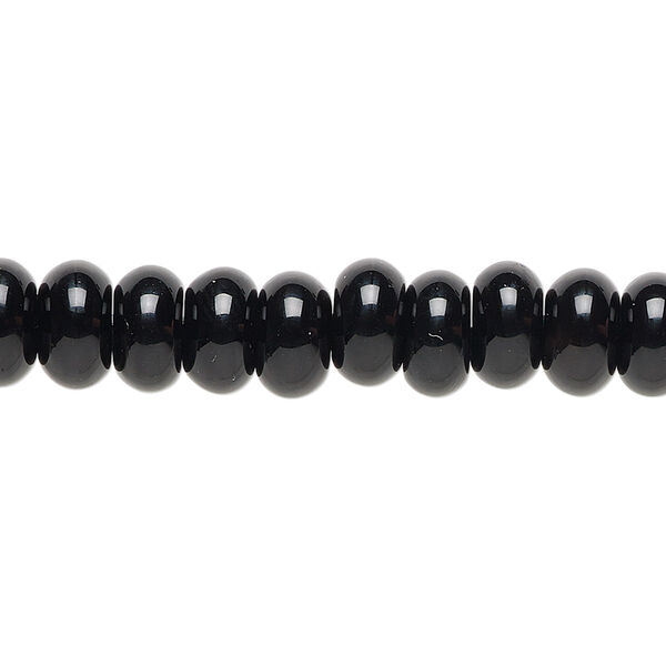 Bead, black onyx (dyed), 8x5mm rondelle, B grade, Mohs hardness 6-1/2 to 7. Sold per 15-1/2" to 16" strand. image number 0