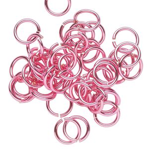 Jump ring, electro-coated brass, pink, 8mm round, 6mm inside diameter, 18 gauge. Sold per pkg of 50.