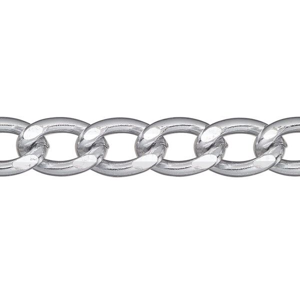 Chain, diamond-cut aluminum, silver, 8.8mm curb. Sold per pkg of 5 feet.. image number 0