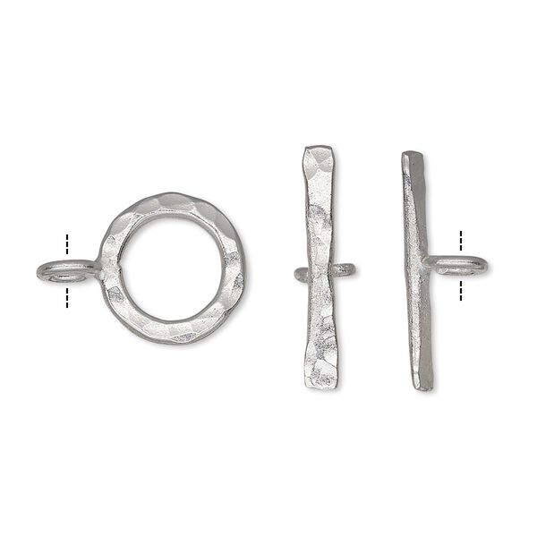 Clasp, toggle, Hill Tribes, silver-plated copper, 13mm hammered round. Sold individually. image number 0