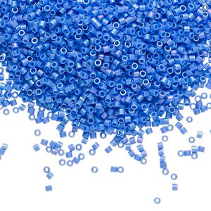Seed bead, Delica®, glass, pkg/7.5g, #15 round, opaque matte rainbow cyan blue (DBS-1597).