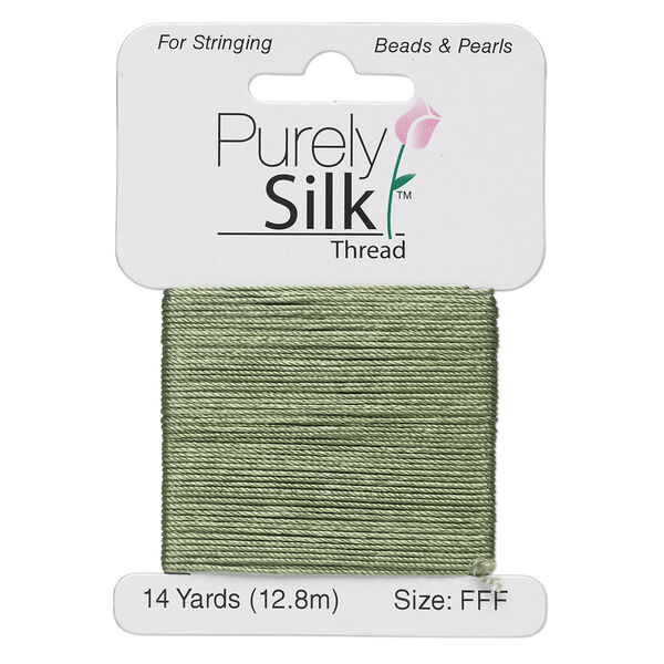 Thread, Purely Silk™, dark green, size FFF. Sold per 14-yard card. image number 0