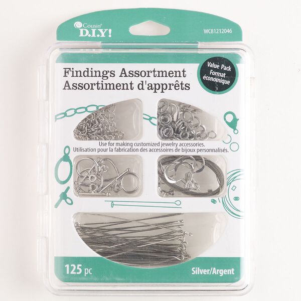 Finding assortment, "pewter" (zinc-based alloy) / steel / brass, pkg/1, assorted sizes and shapes, silver finish. image number 0