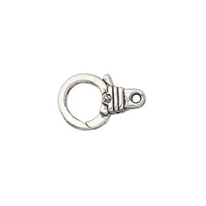 Clasp, lobster claw, antique silver-finished "pewter" (zinc-based alloy), 18.5x11.5mm with double-sided ribbed design. Sold per pkg of 8.
