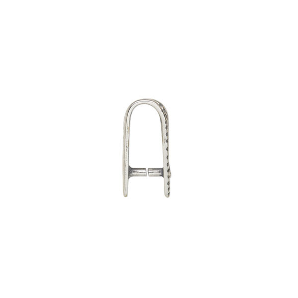 Bail, JBB Findings, ice-pick, antique silver-plated brass, 15x12.5mm single-sided textured "V" shape, 9.5mm grip length. Sold individually. image number 1