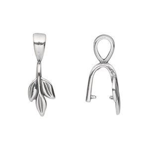 Bail, JBB Findings, ice-pick, antique silver-plated pewter (tin-based alloy), 23x8mm single-sided leaves with 8.5mm grip length. Sold per pkg of 2.