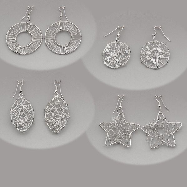 Earring mix, silver-plated steel, mixed wire-wrapped styles. Sold per pkg of 4 pairs. image number 0