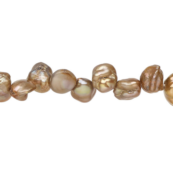 Freshwater pearl 1pkg1, top-drilled flat-sided potato, 14 inch terra cotta and satin beige 6x6mm-11x8mm cultured image number 0