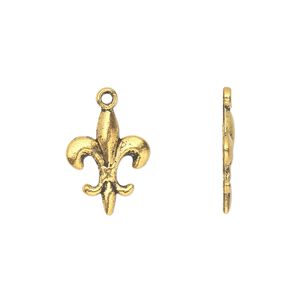 Charm, gold-finished "pewter" (zinc-based alloy), 16x12mm single-sided fleur-de-lis. Sold per pkg of 10.