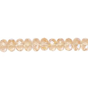 Bead, Czech fire-polished glass, light rose AB, 7x5mm faceted rondelle. Sold per 15-1/2" to 16" strand.