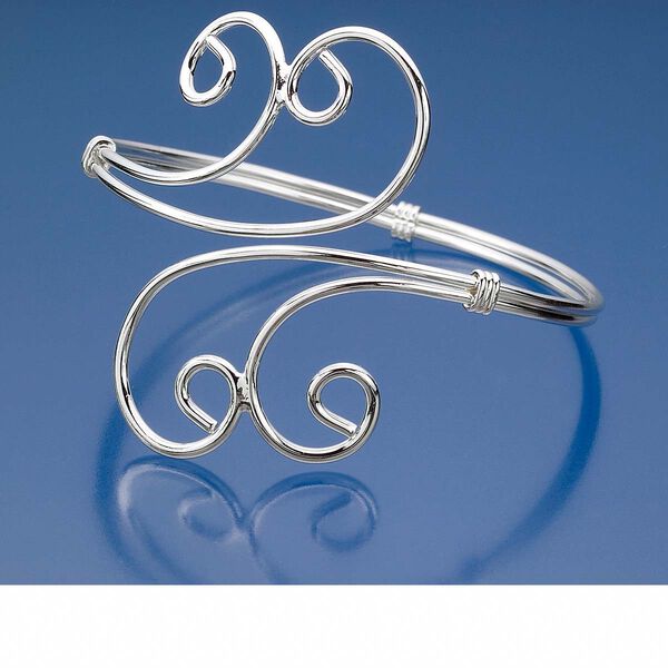 Bracelet, bangle, silver-plated brass, 48mm wide with swirl, 14 gauge, 7-1/2 inches. Sold individually. image number 0