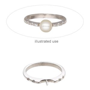 Ring, cubic zirconia and sterling silver, clear, 2mm wide with 3.5mm twisted peg, fits up to 8mm half-drilled round bead, size 7. Sold individually.