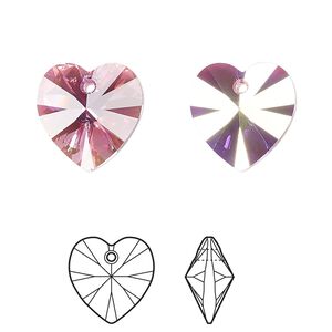 Drop 2pk rose AB, Crystal Passions® 14mm pendant heart 6228