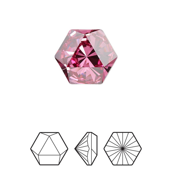 Fancy stone 1pk rose foil back, Crystal Passions® 16x14mm prismatic hexagon 4699 image number 0