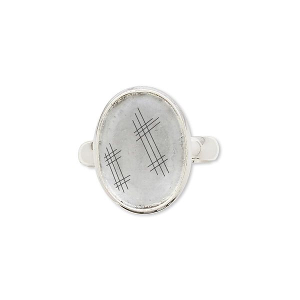Ring, sterling silver, 3.5mm wide with smooth rim and 16x12mm oval bezel setting, size 7. Sold individually. image number 0
