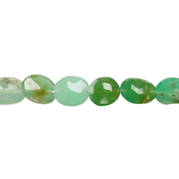 Chrysoprase 1pkg1, hand-cut faceted puffed oval bead natural C grade, 13 inch 7x6mm-9x7mm image number 0
