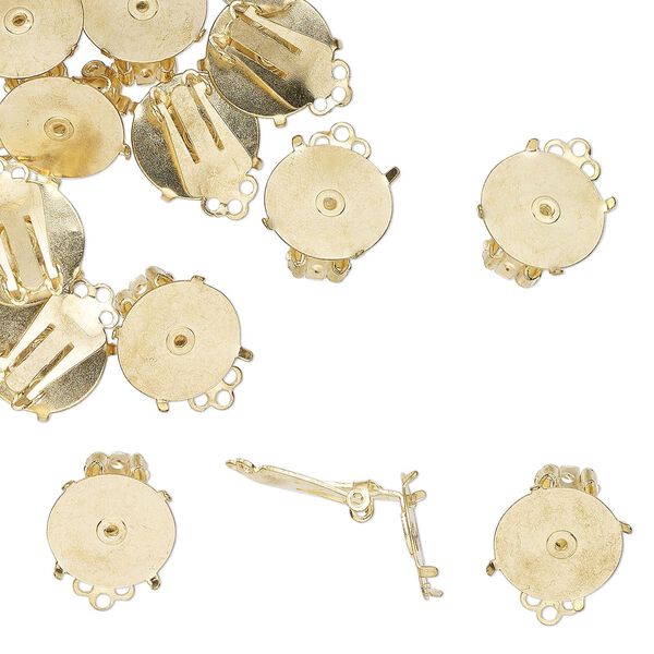 Earclip 1pkg24 "pewter" (zinc-based alloy), 17mm round / 16mm round setting, gold-finished steel 12 pair image number 0