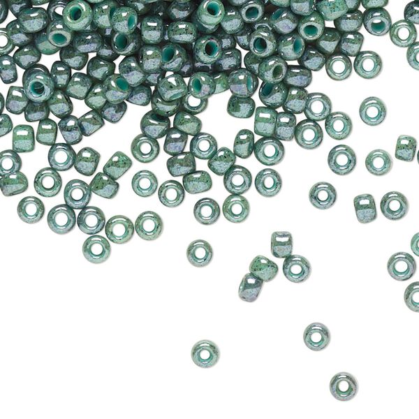 Seed bead, TOHO BEADS®, glass, pkg/7.5g, #8 round, opaque marbled turquoise blue (TR-08-1207). image number 0