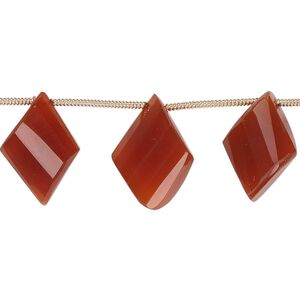 Carnelian 1pkg5, hand-cut top-drilled faceted twisted diamond bead graduated 15x10mm-18x12mm