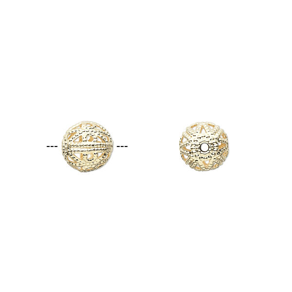 Bead, gold-plated brass, 8mm filigree round. Sold per pkg of 10. image number 0