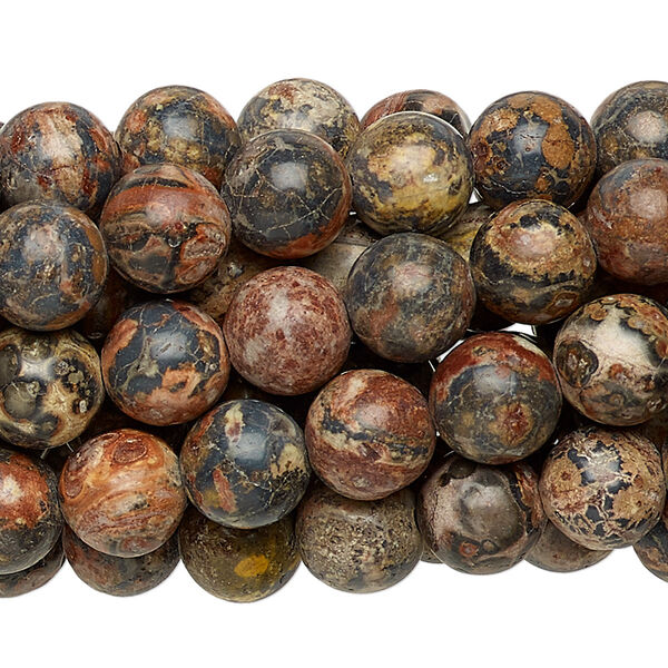 Bead, leopardskin jasper (natural), 8mm round, C grade, Mohs hardness 6-1/2 to 7. Sold per pkg of (10) 15-1/2" to 16" strands. image number 0