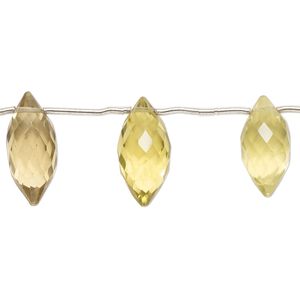 Lemon smoky quartz 1pkg10, hand-cut top-drilled faceted marquise bead 14x7mm-17x8mm