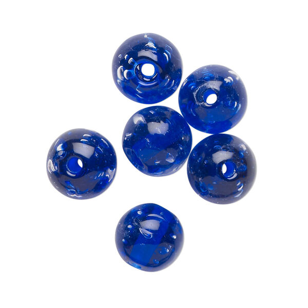 Bead, lampworked glass, translucent cobalt blue, 10mm round. Sold per pkg of 6. image number 0