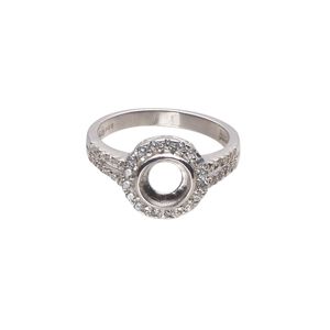 Ring, Almost Instant Jewelry®, cubic zirconia and rhodium-plated sterling silver, clear, 11mm wide with open back and SS29 or 6mm glue-in setting, size 7. Sold individually.