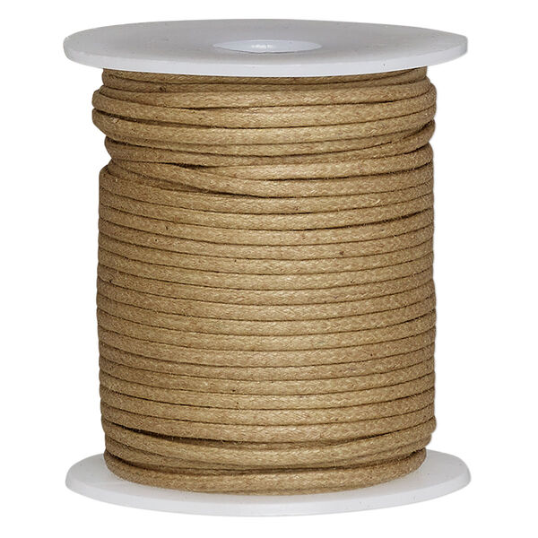 Cord, lightly waxed cotton, tan, 2mm round . Sold per 25-meter spool. image number 0