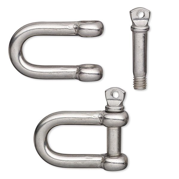 Clasp, U shackle, stainless steel, 32x28mm, fits up to 9.5mm cord. Sold individually. image number 0