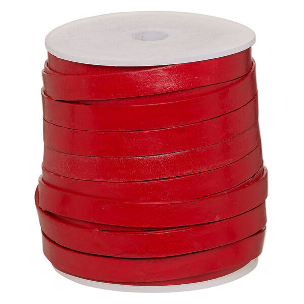 Cord, leather, red, 8mm flat. Sold per 25-yard spool. image number 0